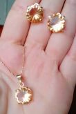 Conjunto Folheado a Ouro com Cristal na Cor Laranja Claro